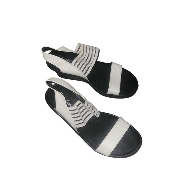 SKETCHER'S Womens White Wedge Sandals Striped Elastic Detail beach coastal comfy - Picture 2 of 6